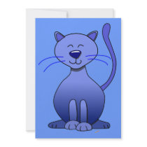 Cute Happy Blue Smiling Cat Picture Funny Template Custom Invite