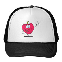 cute happy cartoon red apple character trucker hat