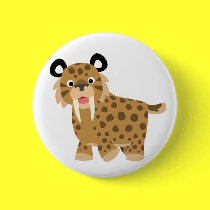 Cute Happy Cartoon Smilodon Button Badge