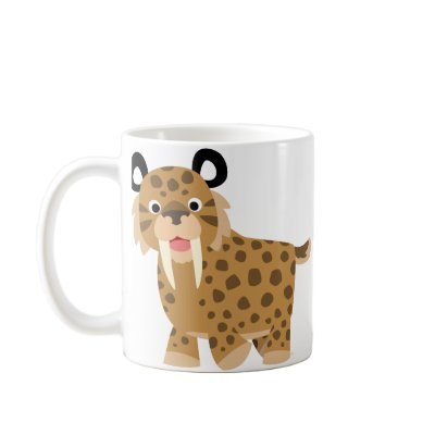 Cute Happy Cartoon Smilodon Mug by Lioness_Graphics