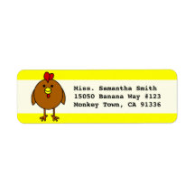 Cute Happy Chicken Brown / Yellow Custom Return Address Labels
