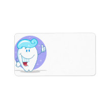 cute happy clean sparkling tooth cartoon character address label
