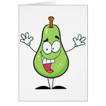 cute happy green pear cartoon character cards
