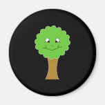 Cute Happy Green Tree. On black. Fridge Magnets