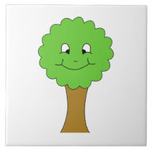 Cute Happy Green Tree. On white. Ceramic Tiles
