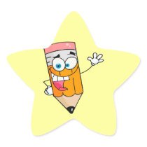 cute happy pencil cartoon star sticker