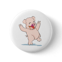 Cute Happy Pig Arms Hands Waving Up HIgh Pinback Button