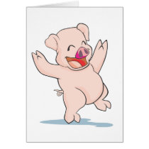 Cute Happy Pig Arms Hands Waving Up HIgh Greeting Cards