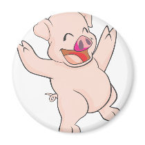 Cute Happy Pig Arms Hands Waving Up HIgh Refrigerator Magnets