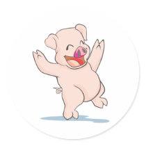Cute Happy Pig Arms Hands Waving Up HIgh Stickers