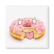 Cute happy pink doughnut character magnet