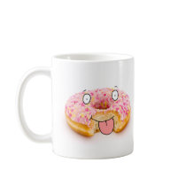 Cute happy pink doughnut character mug