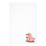 cute happy pink pig in mud cartoon custom stationery