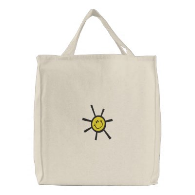 Cute Happy Sun Tote Embroidered Tote Bag by silly_strings