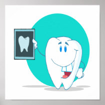 cute happy tooth character with clean xray print