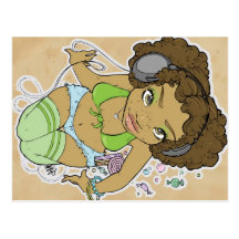 Cute headphone girl with candy post cards