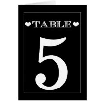 Cute Heart Black Wedding Table Number Cards