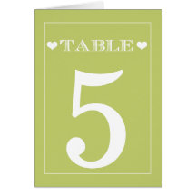 Cute Heart Green Wedding Table Number Cards
