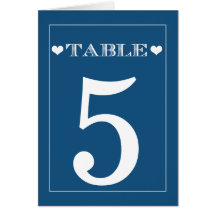 Cute Heart Navy Wedding Table Number Cards