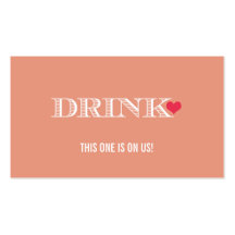 Cute Heart Peach Red Wedding Drink Ticket Business Cards