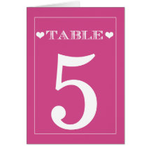 Cute Heart Pink Wedding Table Number Cards