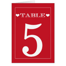 Cute Heart Red Wedding Table Number Cards
