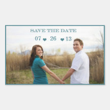 Cute Heart Teal Save the Date Photo Stickers