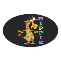 cute hippie flowers giraffe cartoon character oval stickers