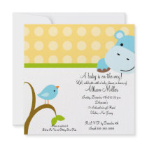 Cute Hippo & Birdie Baby Shower Personalized Invitation