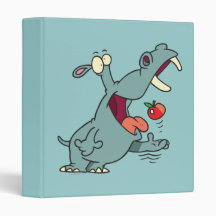 cute hippo eating apple cartoon vinyl binders