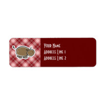Cute Hippo; Red Plaid Custom Return Address Labels