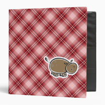 Cute Hippo; Red Plaid Vinyl Binders