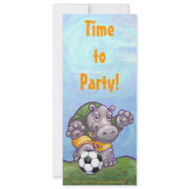 Cute Hippo Soccer Party Invitation