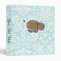 Cute Hippo; Teal 3 Ring Binders