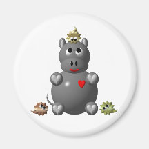 Cute Hippo with Hamsters! Refrigerator Magnet