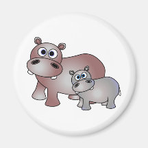 Cute Hippos Mom and Baby Refrigerator Magnets
