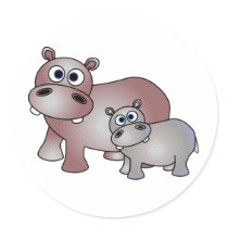 Cute Hippos Mom and Baby Sticker