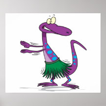 cute hula dancing gecko lizard cartoon posters
