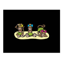 cute hula girl monkeys post card