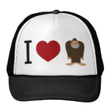 CUTE! I LOVE <3 BIGFOOT design - Finding Bigfoot Trucker Hats