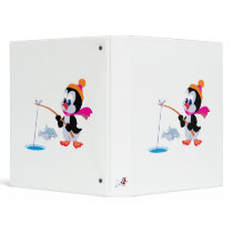 cute ice fishing little penguin 3 ring binders