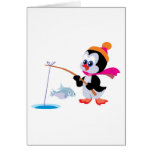 cute ice fishing little penguin cards