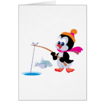 cute ice fishing little penguin cards