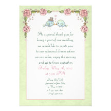 Cute Illustrated Birds and Roses Rehearsal Dinner Custom Invites