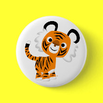 Cute Inquisitive Cartoon Tiger Button Badge