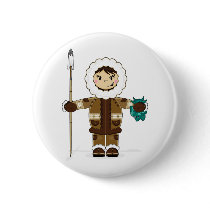 Cute Inuit Fisherman Badge Pins