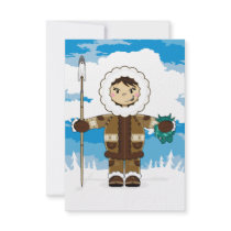 Cute Inuit Fisherman RSVP Card Custom Invites
