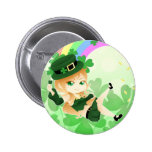 Cute Irish chibi leprechaun girl buttons