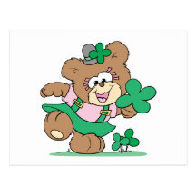 cute irish st paddy girl teddy bear design post cards