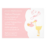 Cute it's a girl pink stork baby shower invitation